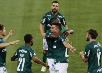 Willian, do Palmeiras, comemora seu gol contra a equipe do  Bolívar, durante partida válida pela fase de grupos, da Copa Libertadores, na arena Allianz Parque. (Foto: Cesar Greco)