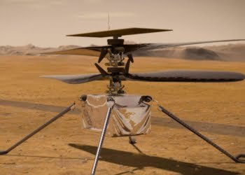 Concepção artística do veículo voador Ingenuity da Mars2020 © NASA/JPL-Caltech