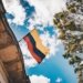 yellow, blue, and red flag
