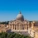 Aerial view of St. Peter's Basilica in Rome, Italy, with its iconic dome and surrounding architecture.