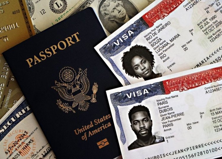 United States passport with visas and currency, showcasing travel essentials.