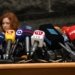 Various microphones setup at a press conference in Kyiv, Ukraine.